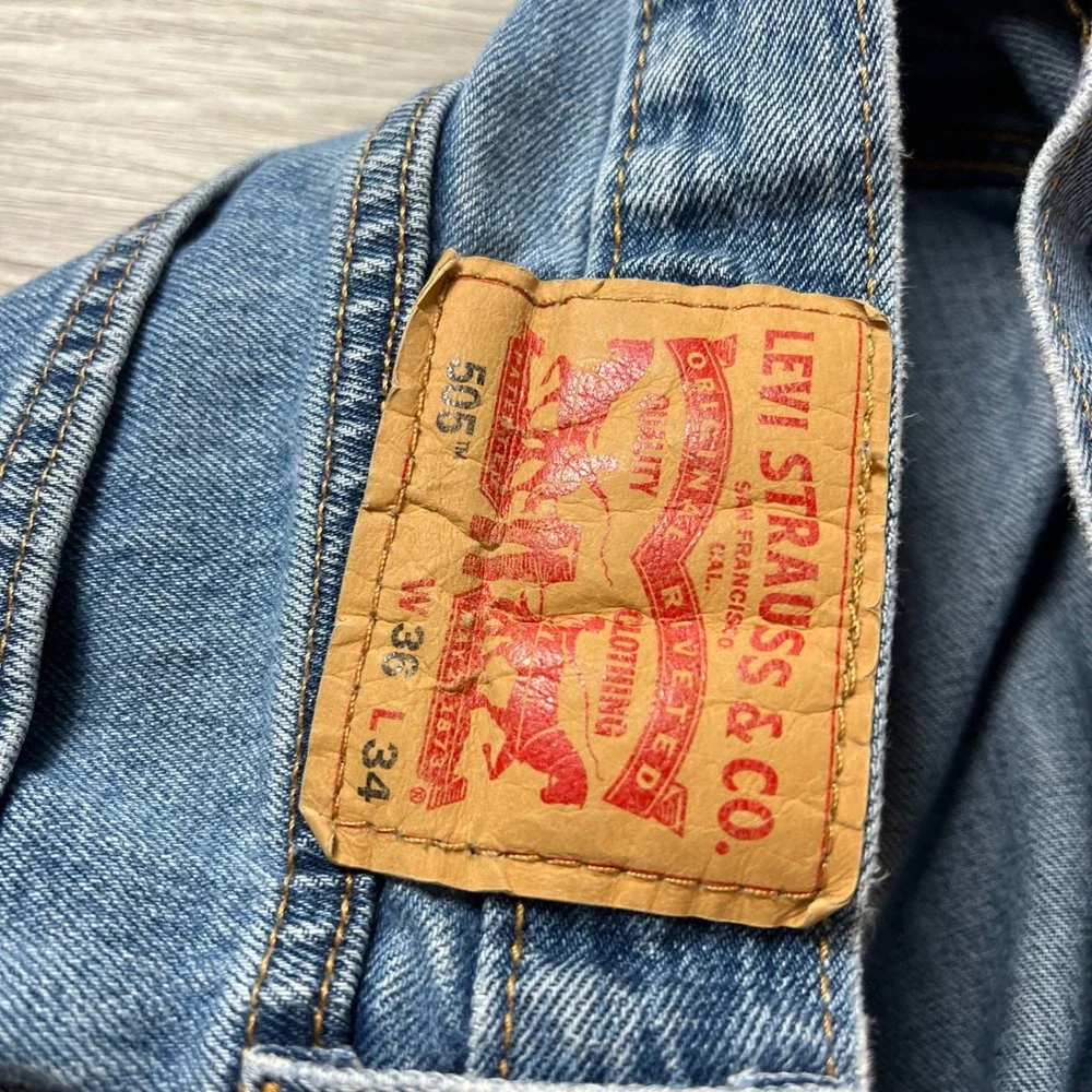 Levi's 505 Regular Fit Jeans Mens 36x34 Blue Straight Leg‎ Denim Pants Classic